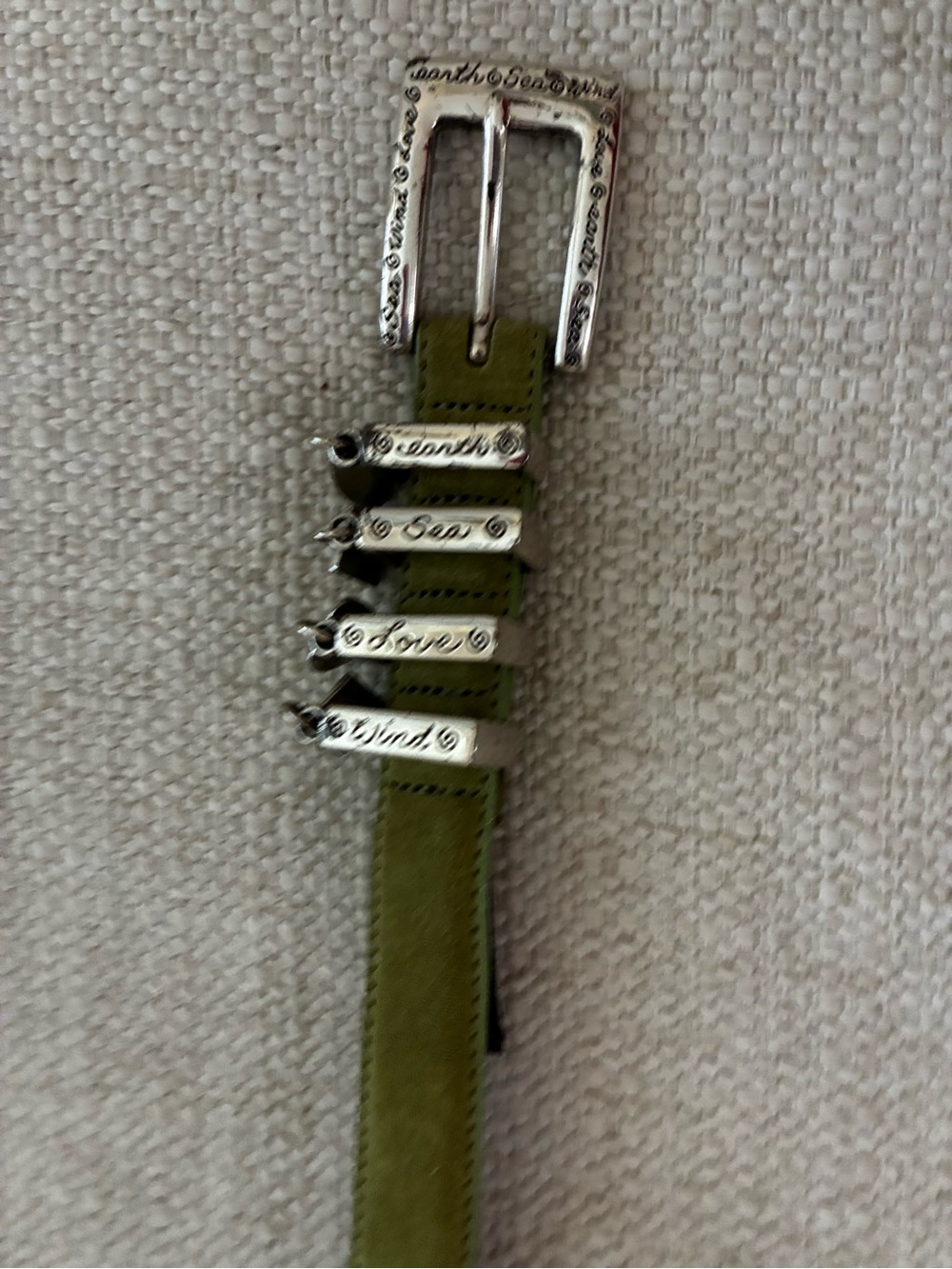Brighton Green Suede L silver-toned dangling word Belt - Picture 4 of 12